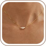 Gold Pearl Necklaces for Women Trendy, 14K Gold Plated Dainty Necklace Simple Layered Pearl Necklaces for Women Trendy Wedding Birthday Jewelry