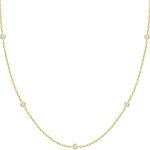 14K Gold Plated Station Necklace - Simulated Diamond Layering Necklaces - Womens CZ Chain