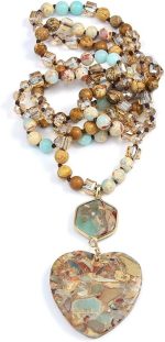 Boho Necklaces for Women Men Long,33/34/35 Inch Natural Turquoise Tiger Eye Beaded Stone Pendant Necklaces for Women Trendy,Handmade Bohemian Western Bead Necklace Fashion Charm Jewelry Gift