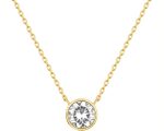 14K Gold Plated Circle CZ Solitaire Necklace | Elegant Bezel Pendant | Dainty Cubic Zirconia Halo Choker Necklaces for Women