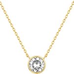 14K Gold Plated Circle CZ Solitaire Necklace | Elegant Bezel Pendant | Dainty Cubic Zirconia Halo Choker Necklaces for Women