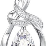 Teardrop Birthstone Necklace for Women S925 Sterling Silver Elegant Ribbon Pendent Necklace Birthday Jewelry Gifts for Mom Wife Her, 16"+2" Inches