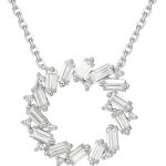 Moissanite Circle Necklace for Women - Gold Plated 925 Sterling Silver Art Deco Eternity Pendant with Baguette & Round Mixed Cuts, Meaningful Gift Boxed