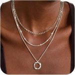 Layered Silver Necklaces for Women, Sterling Silver Stackable Stack Choker Necklaces for Women Trendy Layering Circle Pendant Chain Necklace Set Jewelry for Women