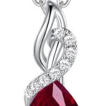 14K Solid White Gold Teardrop Pendant with Diamond Birthstone Necklace