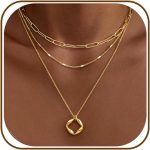 Layered Gold Necklaces for Women, Stackable Dainty 14K Gold Silver Plated Trendy Simple Heart Diamond Cross Bow Circle Pendant Paperclip Choker Dot Chain Necklace,Jewelry Set Gifts for Women