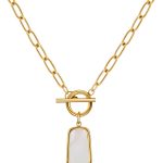 Natural White Sea Shell OT Clasp Long Plate Pendant Necklace For Women Trendy Elegant in Color and Luster Titanium Steel Electroplated with 18K Gold Necklaces