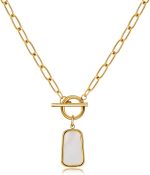 Natural White Sea Shell OT Clasp Long Plate Pendant Necklace For Women Trendy Elegant in Color and Luster Titanium Steel Electroplated with 18K Gold Necklaces