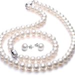 Freshwater Cultured Pearl Necklace Set Includes Stunning Bracelet and Stud Earrings Jewelry for Women Gift for Mother's Day, Anniversary, Birthday, Wedding